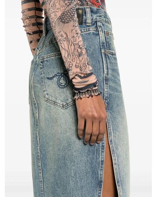 R13 Blue Side-Slit Denim Midi Skirt