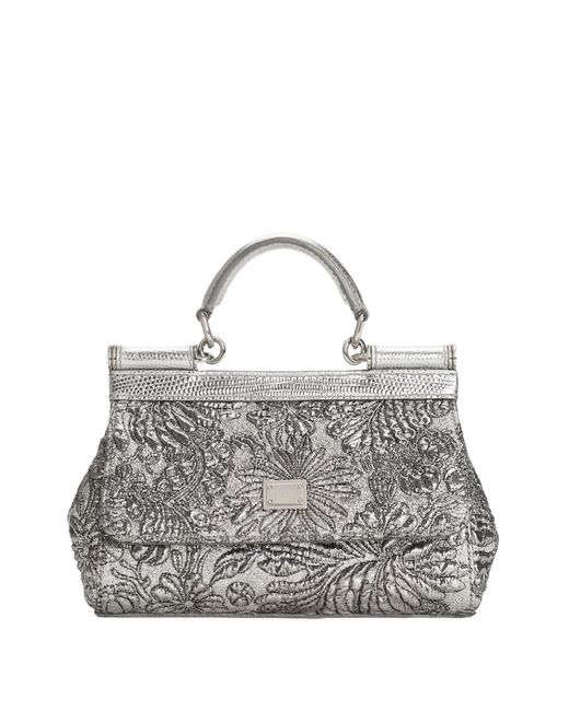 Dolce & Gabbana Gray Mini Sicily Brocade Shoulder Bag