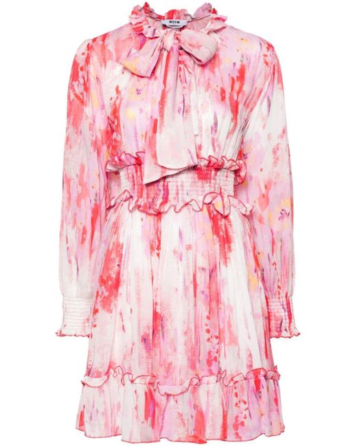 MSGM Pink Kleid mit abstraktem Print