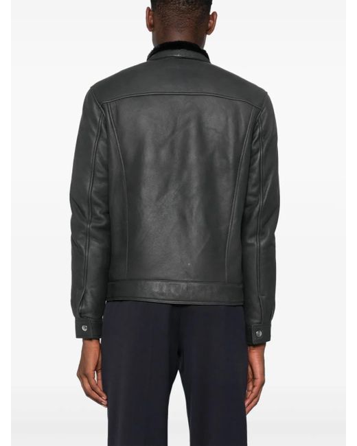 Eleventy Black Seam-Detail Leather Jacket for men