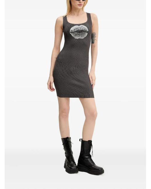 Miss Sixty Geribbelde Mini-Jurk in het Black