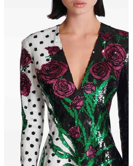 Balmain Green V-Neck Sequin Minidress