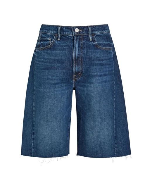 Mother Blue The Half-Pipe Panelled Frayed-Hem Shorts