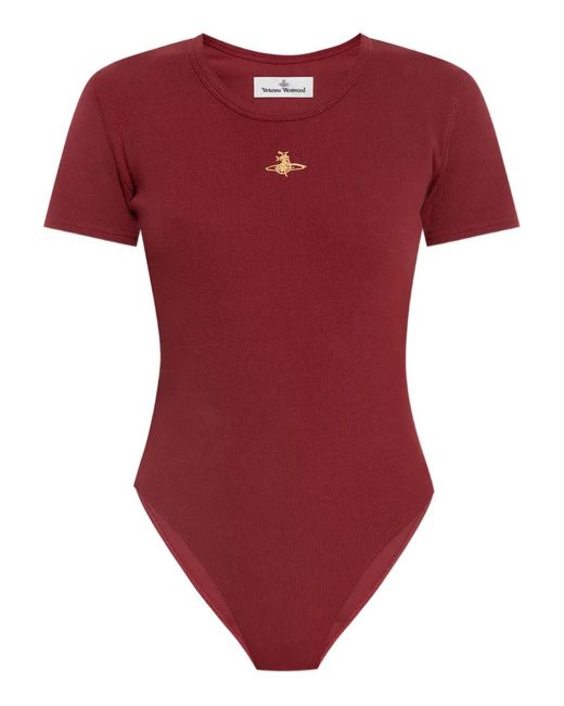 Vivienne Westwood Red Orb-Embellished Ribbed Bodysuit