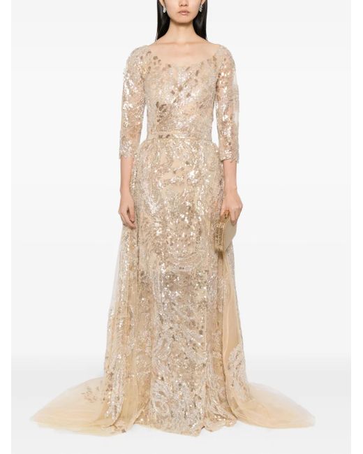 Saiid Kobeisy Natural Sequin-Embroidered Dress