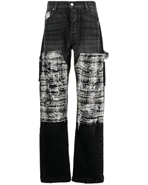 Amiri Black Tweed-Panelling Distressed Jeans for men