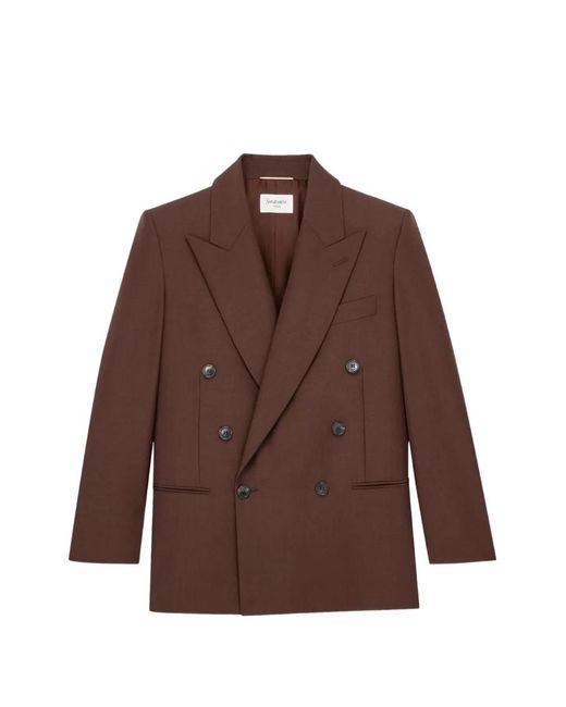 Saint Laurent Brown Peak-Lapel Double Breasted Jacket
