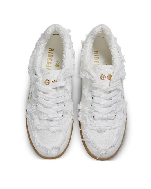 HIDE & JACK White Shaggy Frayed Sneakers