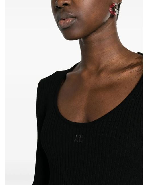 Courreges Black Logo-Embroidered Ribbed-Knit Bodysuit