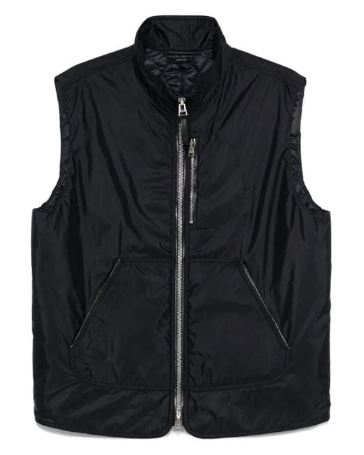 Tom Ford Black Leather-Trimmed Zip-Front Vest for men
