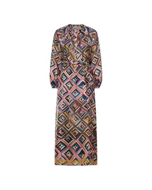 Pierre Louis Mascia White Balloon-Sleeve Geometric-Pattern Midi Dress
