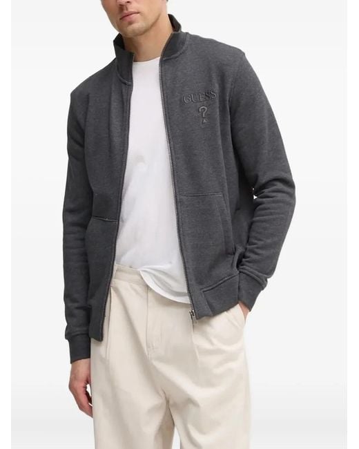 Guess Gray Logo-Embroidered Zip-Up Sweatshirt for men
