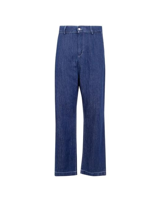 7 For All Mankind Blue Contrast-Stitch Wide-Leg Jeans for men