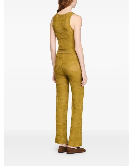 Sandro Green Floral Appliqué Knitted Top