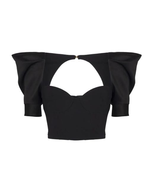 Elisabetta Franchi パフスリーブ コルセットトップ Black