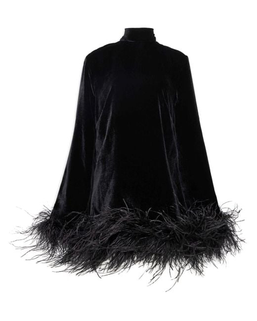 ‎Taller Marmo Black Gina Feather-trim Minidress
