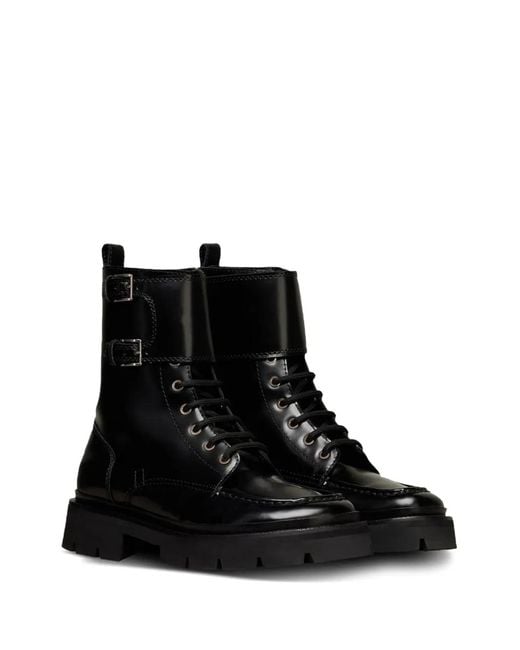 AMI Black Double-Buckle Leather Boots