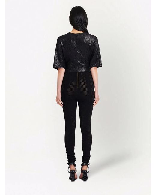 Balmain Black High-Waisted Sheer Knitted Leggings
