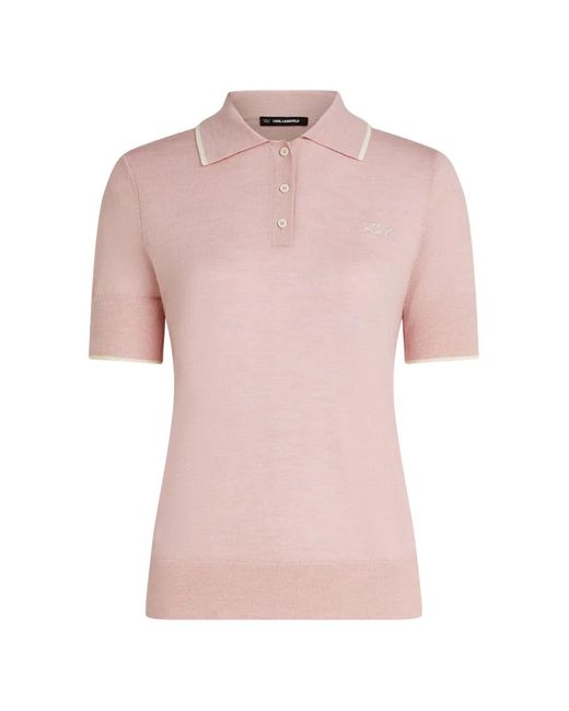 Karl Lagerfeld Pink Merino-Wool Polo Shirt