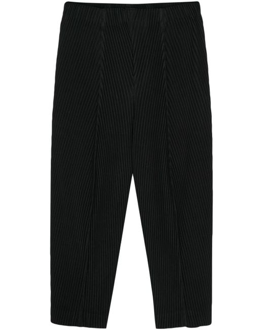 Homme Plissé Issey Miyake Black Pleated Straight-leg Cropped Trousers for men