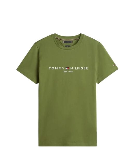 Tommy Hilfiger Green Logo-Print T-Shirt for men