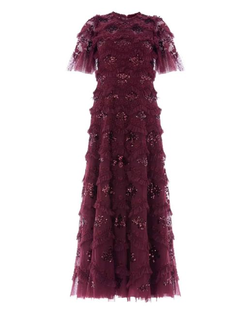 Needle & Thread Purple Daisy Ruffled Midi Dress