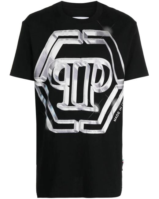 Philipp Plein Black Logo-Print Short-Sleeved T-Shirt for men