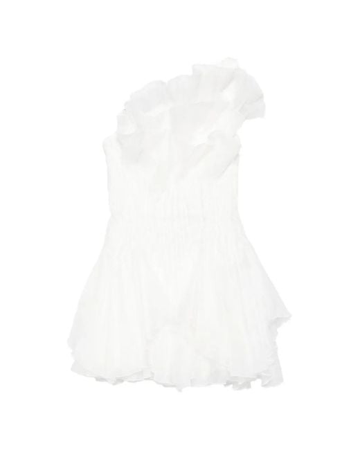 Aje. White Ruffled One-Shoulder Dress