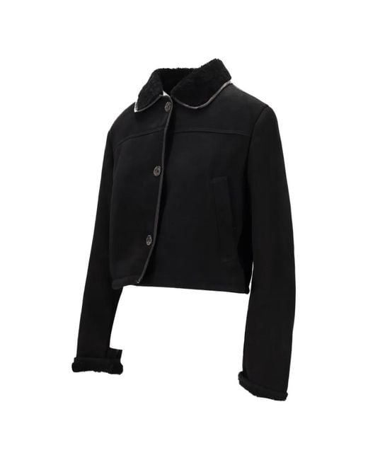 LA ROSE Black Shearling-Collar Jacket
