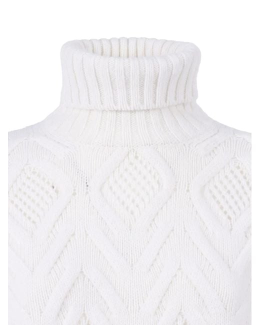 Kangra White Roll-Neck Diamond-Pattern Sweater