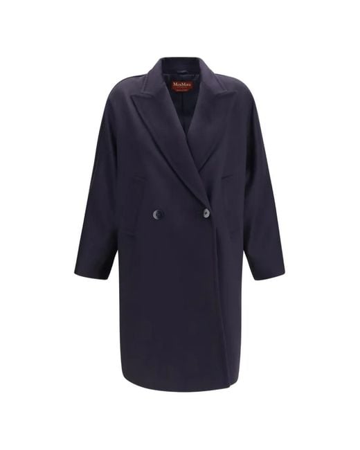 Max Mara Blue Double-Breasted Notched-Lapels Coat