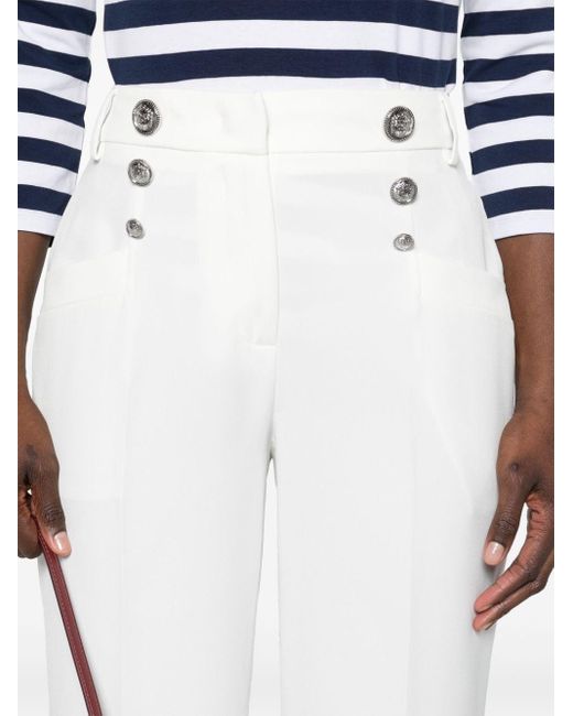 Liu Jo White Tailored Mid-Rise Pants With Buttons