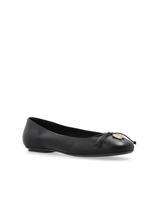Furla Black Logo-Plaque Bow-Detail Ballet Flats