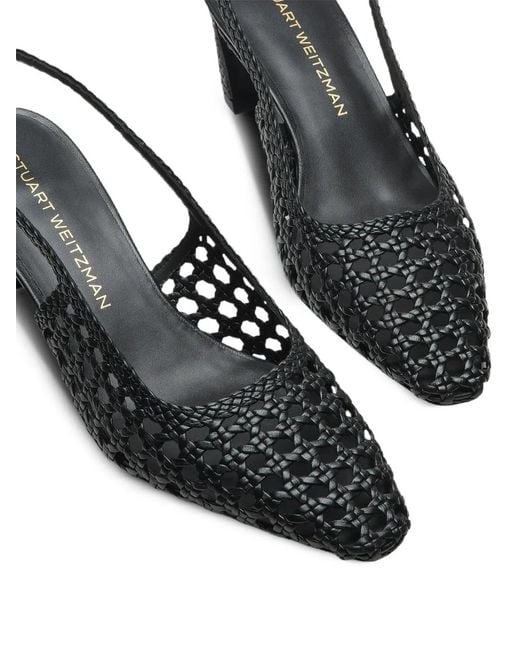 Stuart Weitzman White Stassi Woven Slingback Pumps