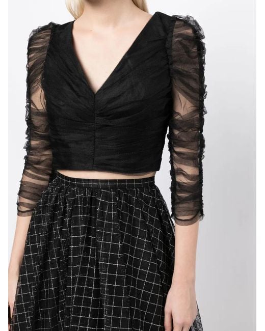 Zimmermann Black Ruched Tulle Cropped Top