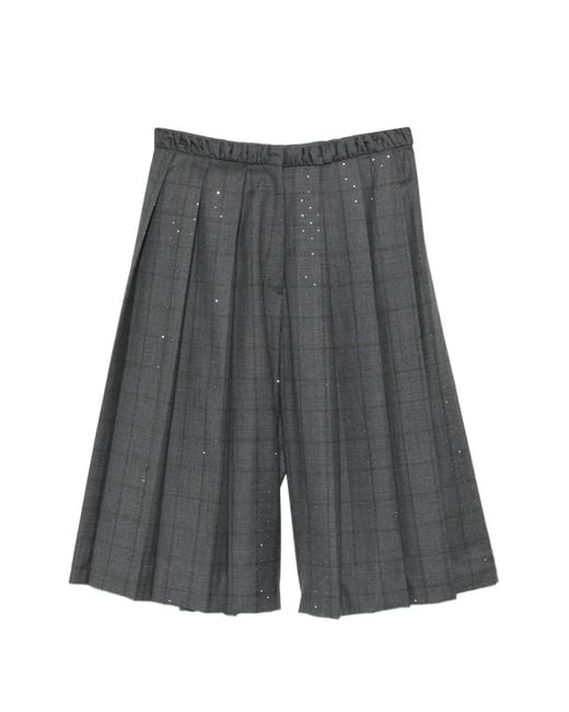 Sandro Gray Checked Rhinestone-Embellished Shorts