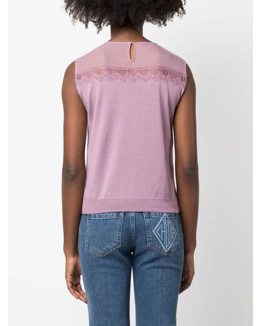 Alberta Ferretti Pink Lace-Detailing Panelled Sleeveless Blouse