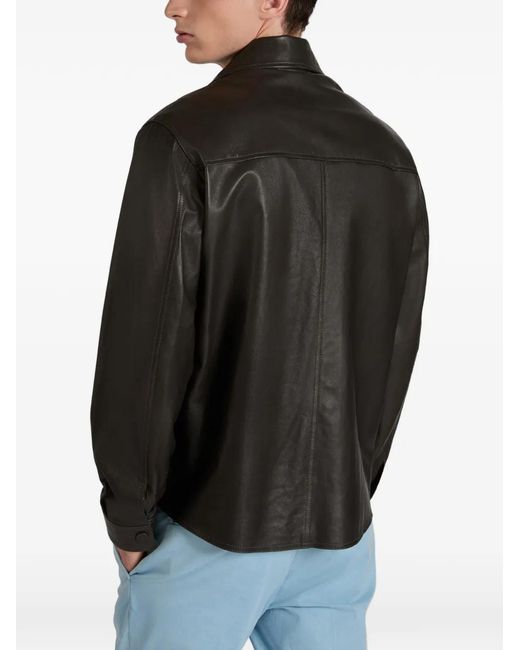 Montedoro Black Buttoned Leather Overshirt for men