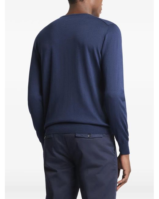 Fay Blue Logo-Embroidered Crew-Neck Sweater for men