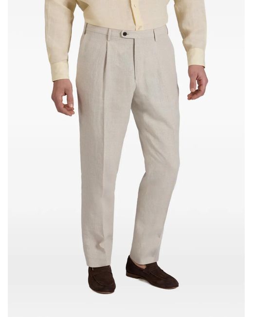 Incotex White Patterned Linen Trousers for men