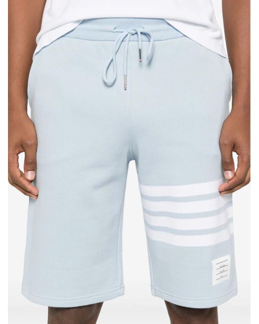 Thom Browne Blue Stripe-Detail Cotton Track Shorts for men