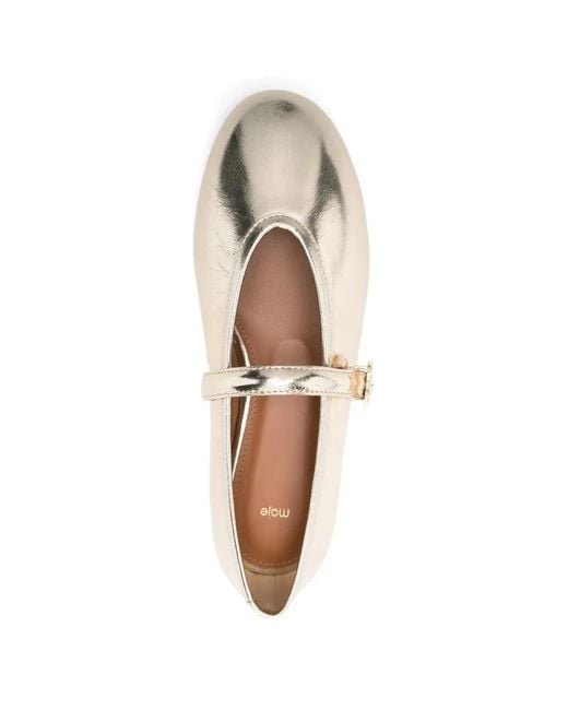 Maje White Metallic Leather Ballet Flats