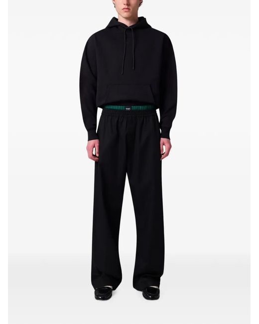 MSGM Black Logo-Patch Layered-Waistband Trousers for men
