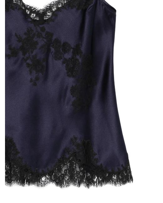 Carine Gilson Blue V-Neck Lace-Detail Slip