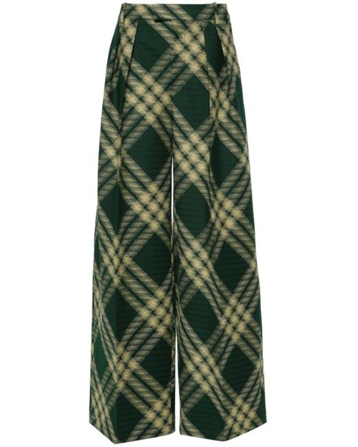 Burberry Green Check Trousers With Pleat-detail
