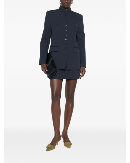 ViCOLO Blue Mandarin-Collar Button-Up Jacket