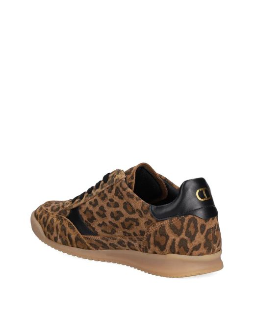 Twinset Brown Leopard-Print Panelled Sneakers