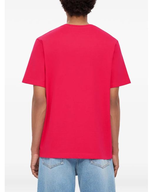MSGM Pink Embroidered-Logo T-Shirt for men