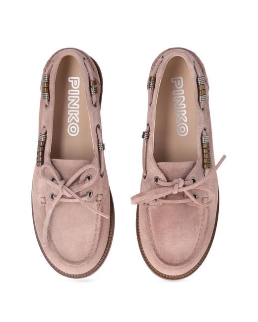 Pinko Pink Suede Moccasins With Jewel Details