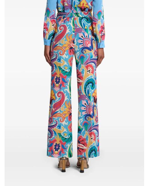 Etro Blue Floral-Print Silk Palazzo Pants